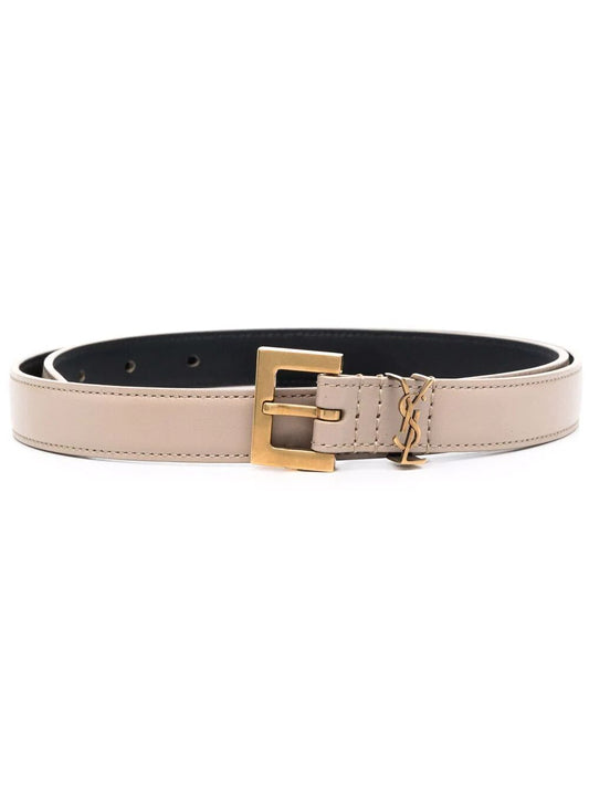 Saint Laurent Women Cassandre Thin Belt With Square Buckle In Box Leather