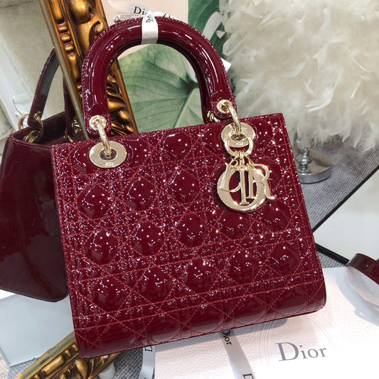 DIOR medium lady 24 wine patent calfskin
