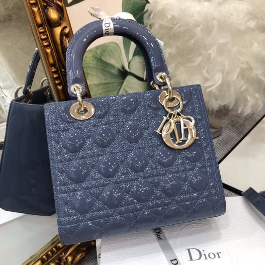 DIOR medium lady 24 raf blue patent calfskin