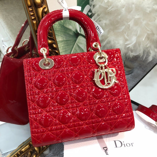 DIOR medium lady 24 red patent calfskin