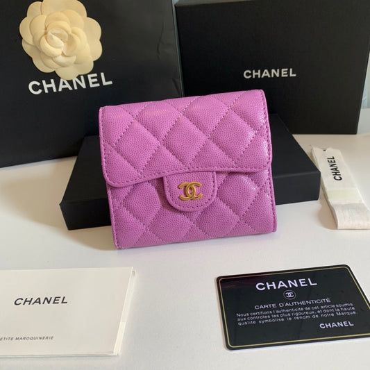 CHANEL FLAP CARD HOLDER 11.5 HOT PINK GRAINED CALFSKIN GOLD ICON