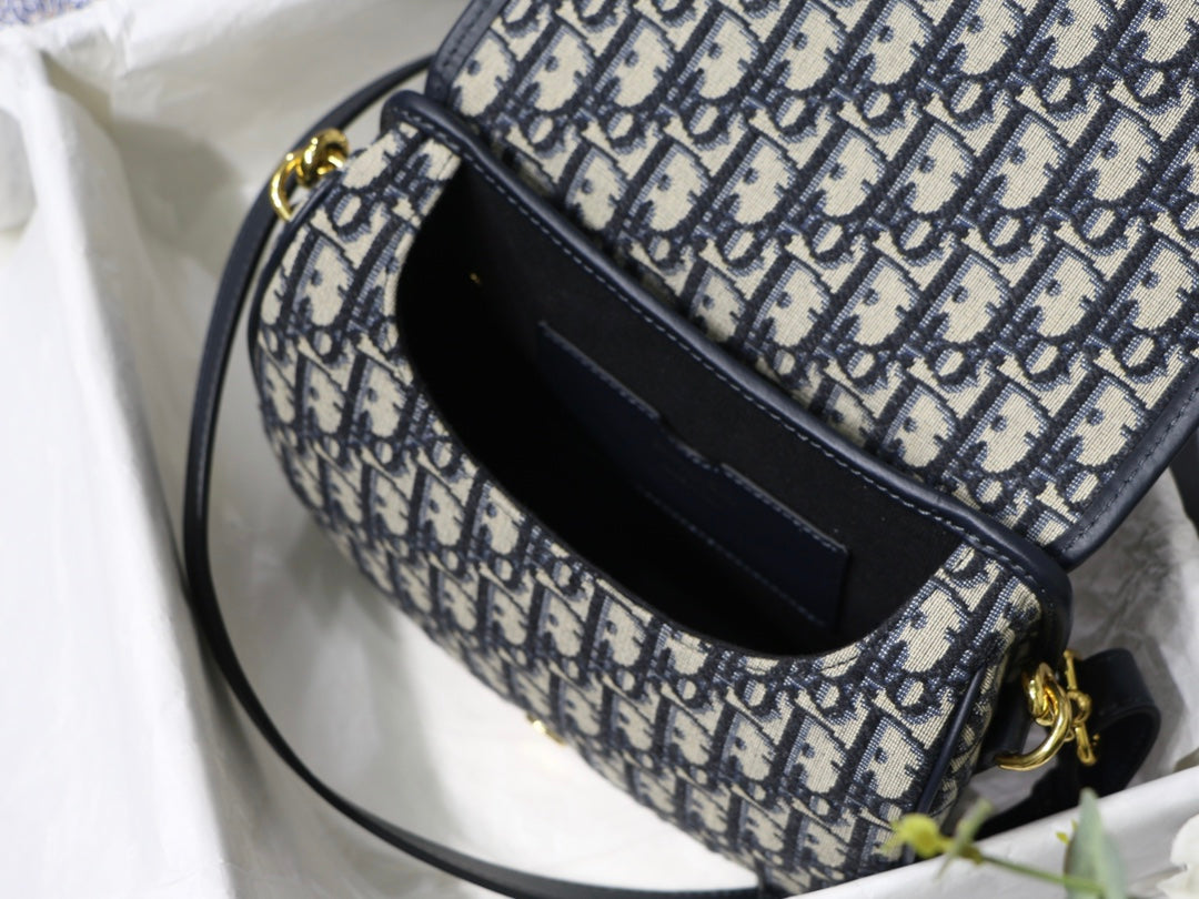 DIOR MEDIUM BOBBY 22CM BLUE OBLIQUE EMBROIDEDERED CANVAS GOLD HARDWARE