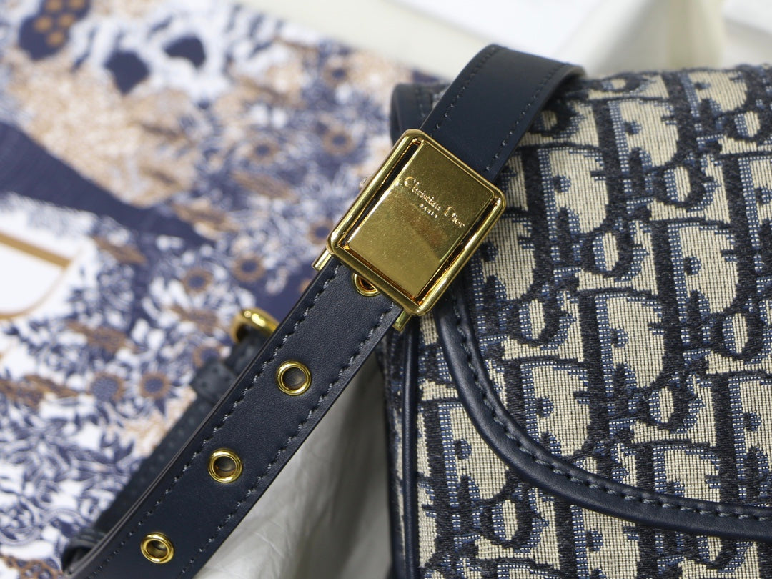DIOR MEDIUM BOBBY 22CM BLUE OBLIQUE EMBROIDEDERED CANVAS GOLD HARDWARE