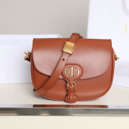 DIOR MEDIUM BOBBY 22CM DARK TAN CALFSKIN GOLD HARDWARE