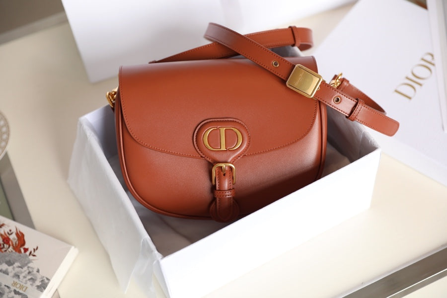 DIOR MEDIUM BOBBY 22CM DARK TAN CALFSKIN GOLD HARDWARE