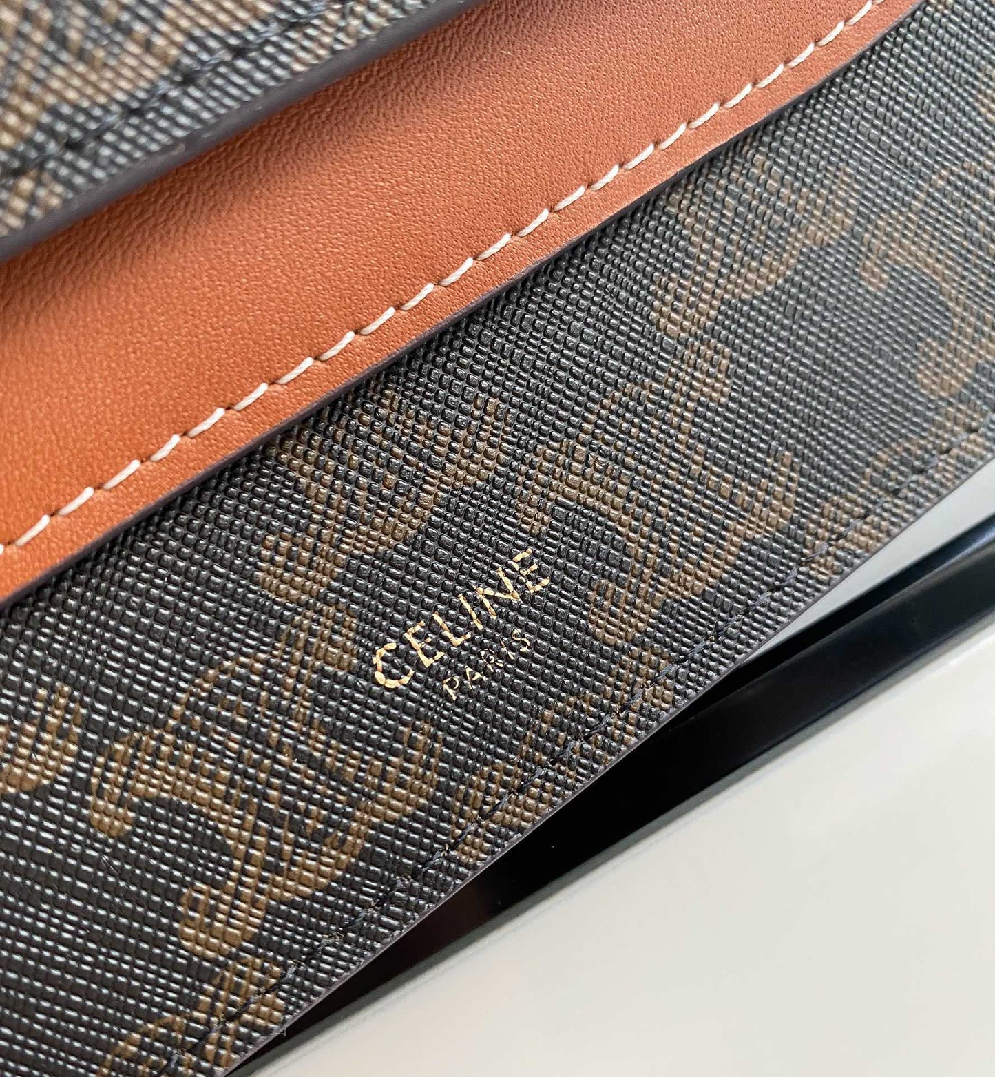 Celine TRIPHOME 20 DOUBLE LAYER MONOGRAM BLACK PATTERN CALFSKIN BAG