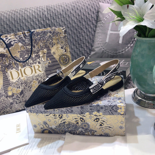 DIOR JA DIOR slingback flat full transparent mesh black embroidered cotton