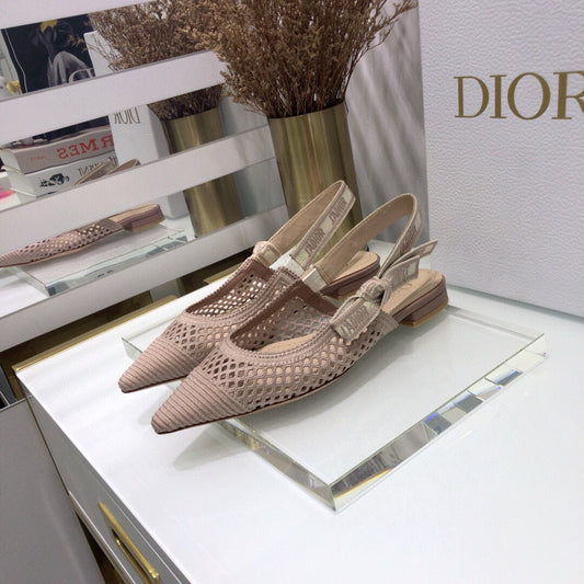 DIOR JA DIOR slingback flat transparent mesh rose canelle embroidered cotton
