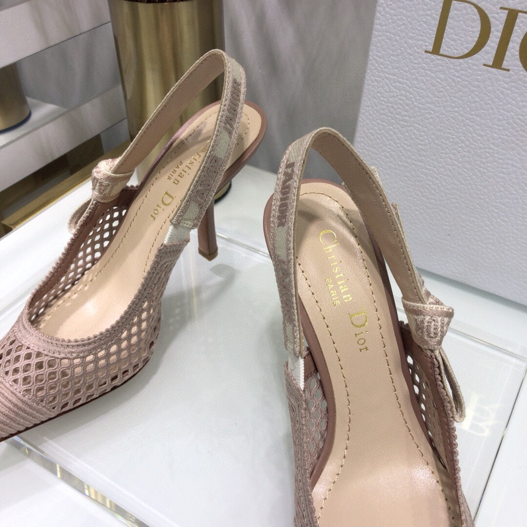 DIOR JA DIOR slingback pumps 95 transparent mesh rose cannelle embroidered cotton