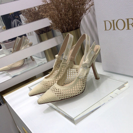 DIOR JA DIOR slingback pumps 95 transparent mesh beige embroidered cotton