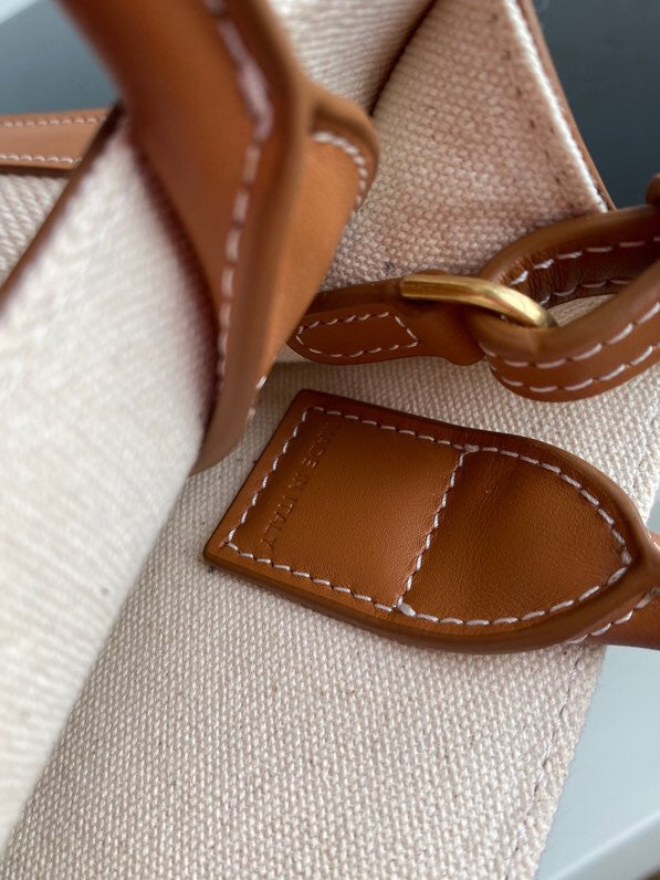 Celine mini vertical cabas 17cm white canvas tan calfskin