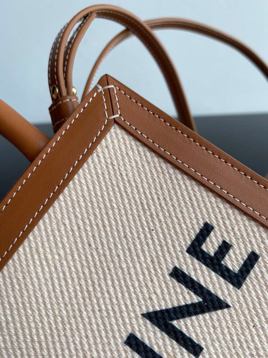 Celine mini vertical cabas 17cm white canvas tan calfskin