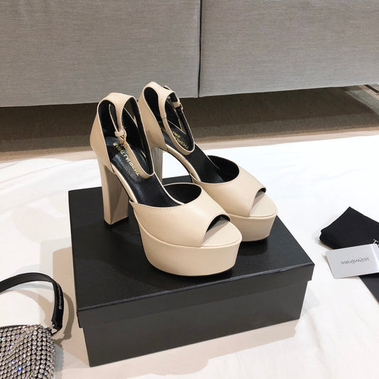 Saint Laurent SL JODIE 135 PLATFORM SANDALS CREAM CALFSKIN