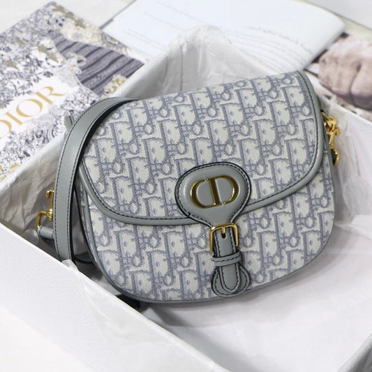 DIOR MEDIUM BOBBY 22CM GREY OBLIQUE CANVAS GOLD HARDWARE
