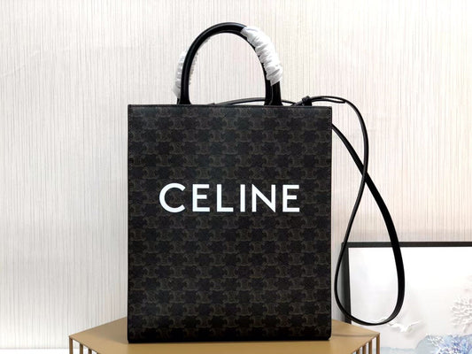 Celine small vertical cabas 28cm all black triomphe canvas
