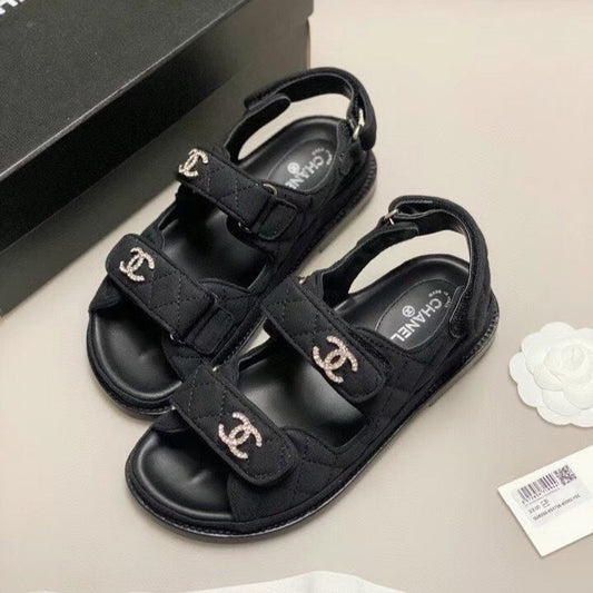 CHANEL 25S Dad Sandal Black Denim Calfskin