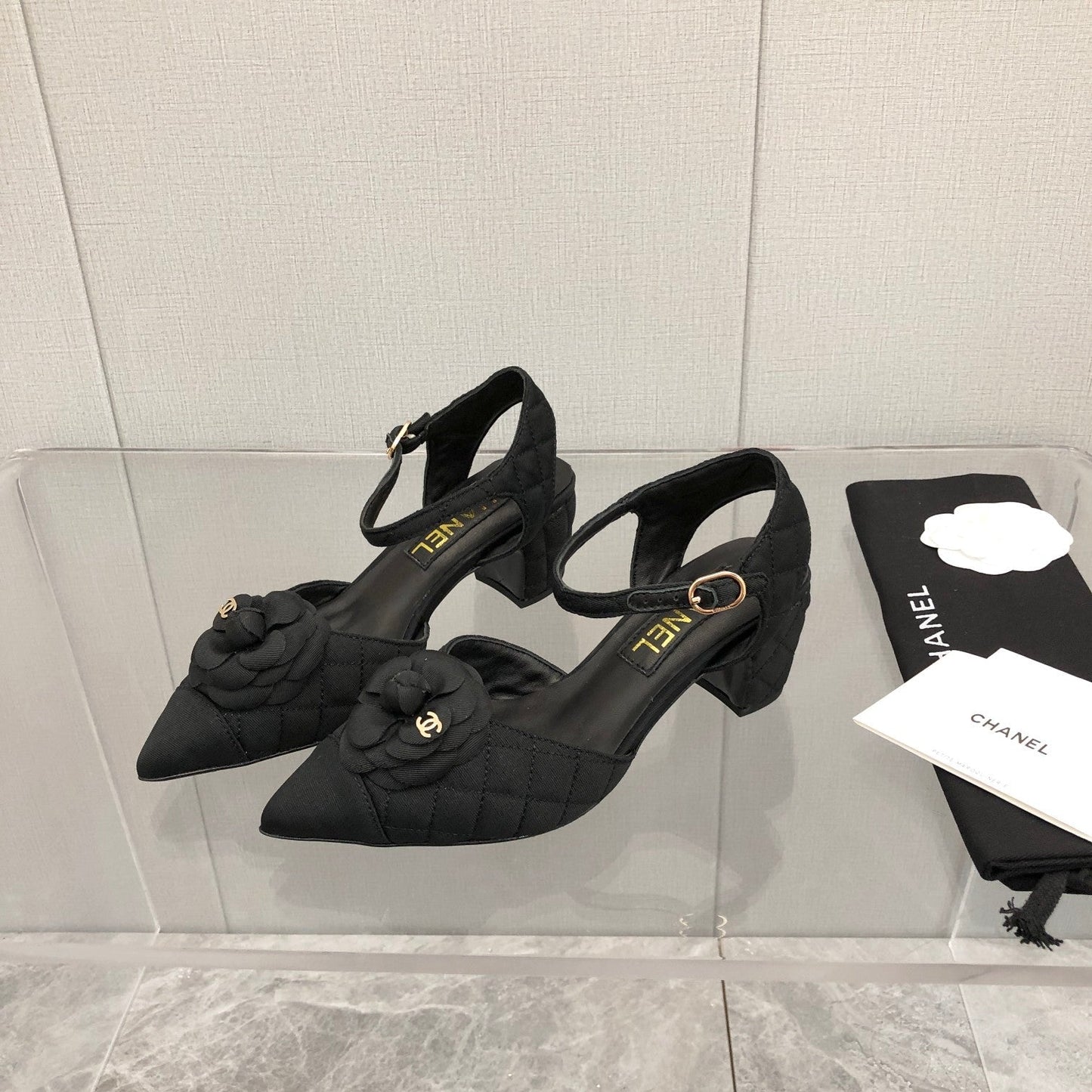 CHANEL 25C 5CM Slingback Flats Black  Fabric 213241
