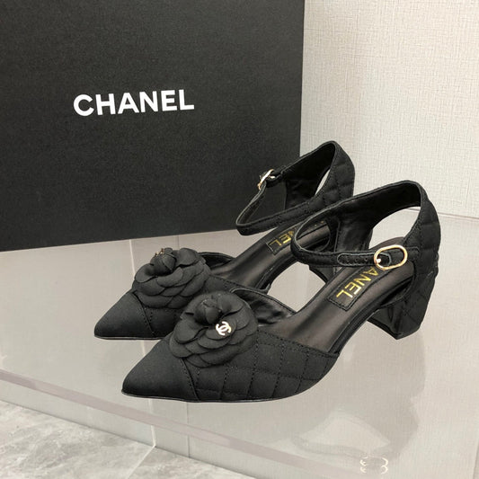 CHANEL 25C 5CM Slingback Flats Black  Fabric 213241