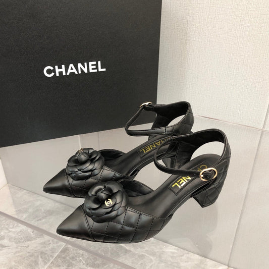 CHANEL 25C 5CM Slingback Flats Black Leather 213242