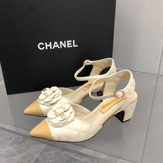 CHANEL 25C 5CM Slingback Flats White Leather 213244