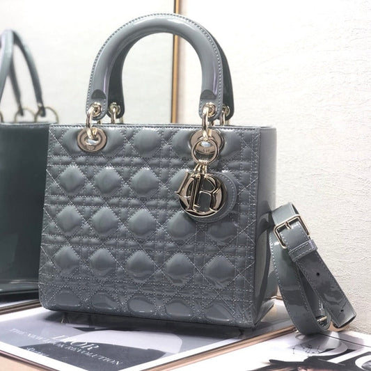 DIOR medium lady 24 grey patent calfskin