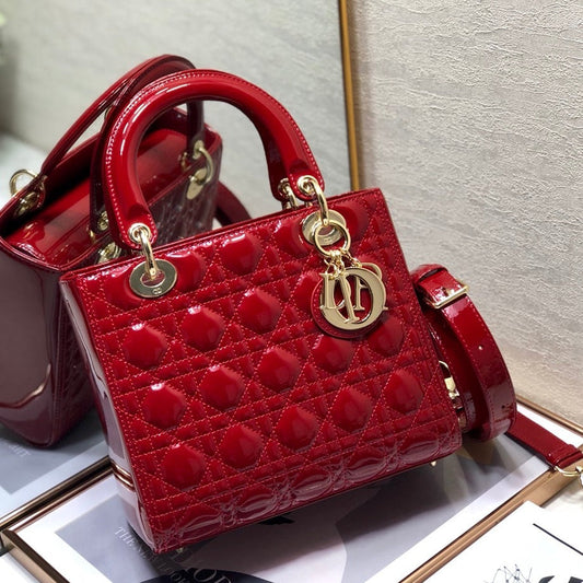 DIOR medium lady 24 dark red patent calfskin