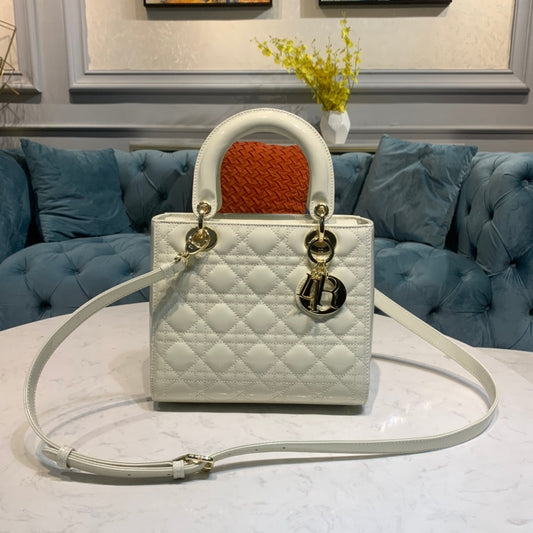 DIOR medium lady 24 white lambskin