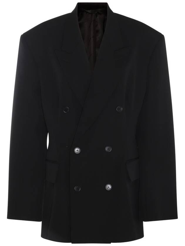 Balenciaga Cinched Double Breasted Wool Jacket Black