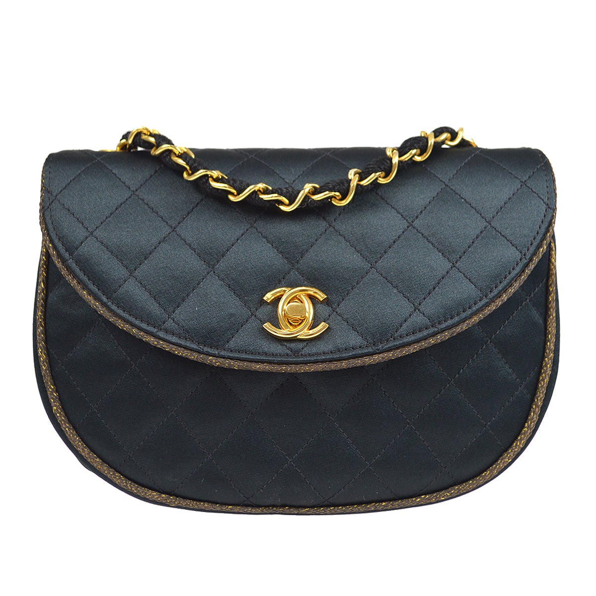 CHANEL 1994-1996 Black Satin Half Moon Flap Bag