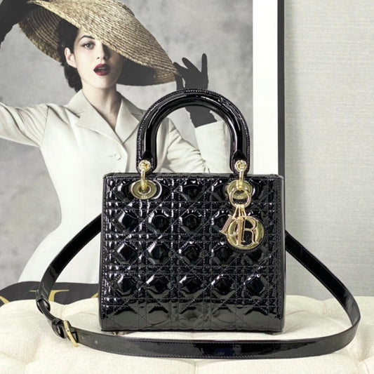 DIOR medium lady 24 black patent calfskin