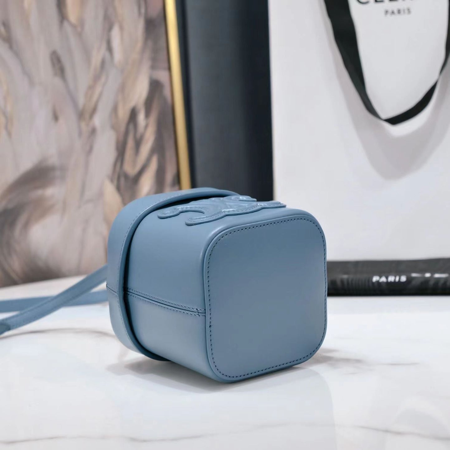 Celine SQUARE BOX CROSSBODY BAG 11 AZURE BLUE CALFSKIN