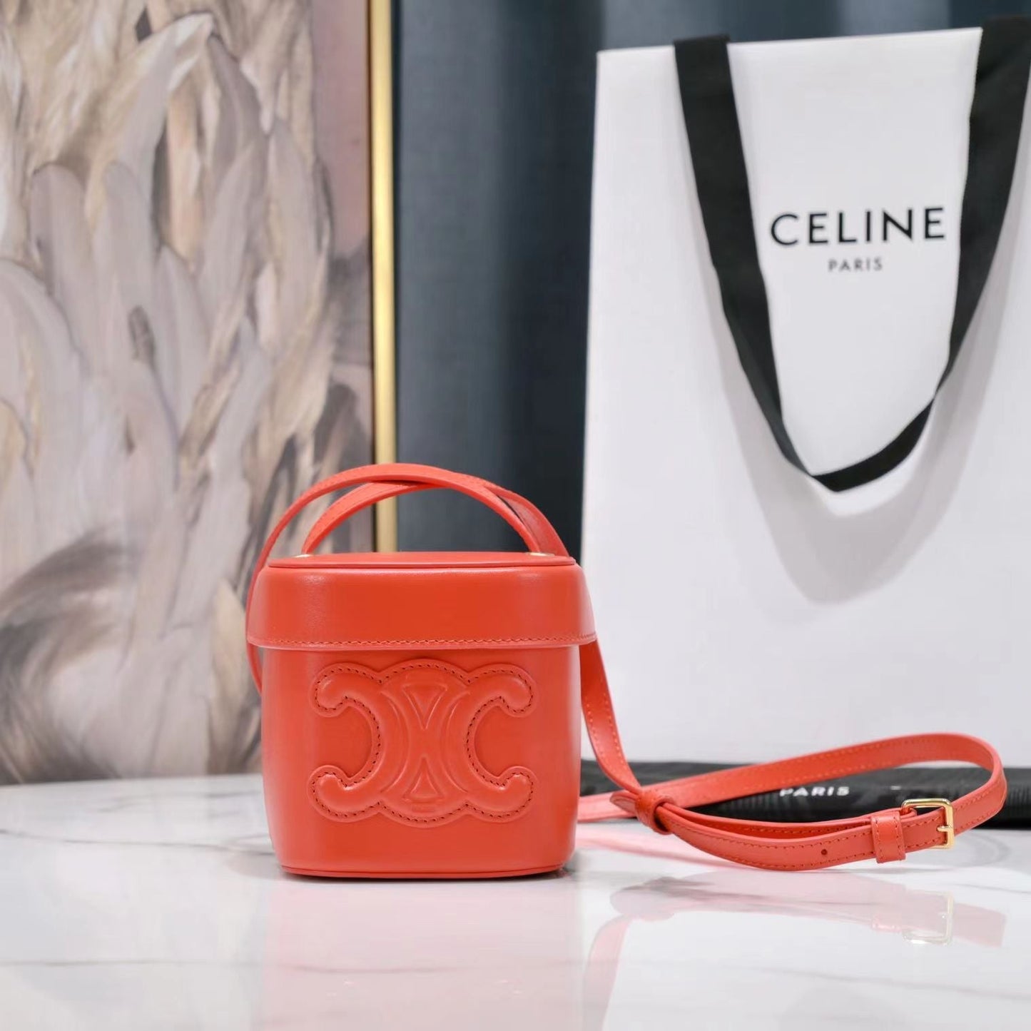 Celine SQUARE BOX CROSSBODY BAG 11 FIRE ORANGE CALFSKIN