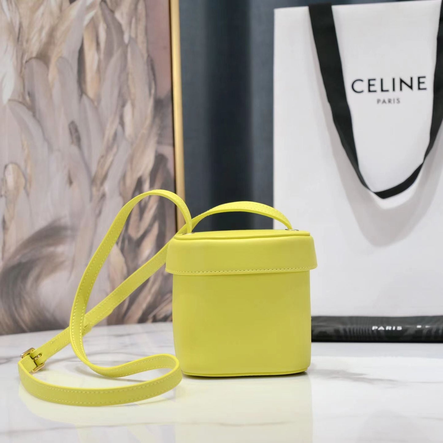 Celine SQUARE BOX CROSSBODY BAG 11 LEMON YELLOW  CALFSKIN