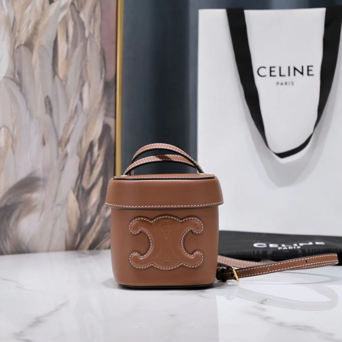 Celine SQUARE BOX CROSSBODY BAG 11 CINNAMON BROWN CALFSKIN