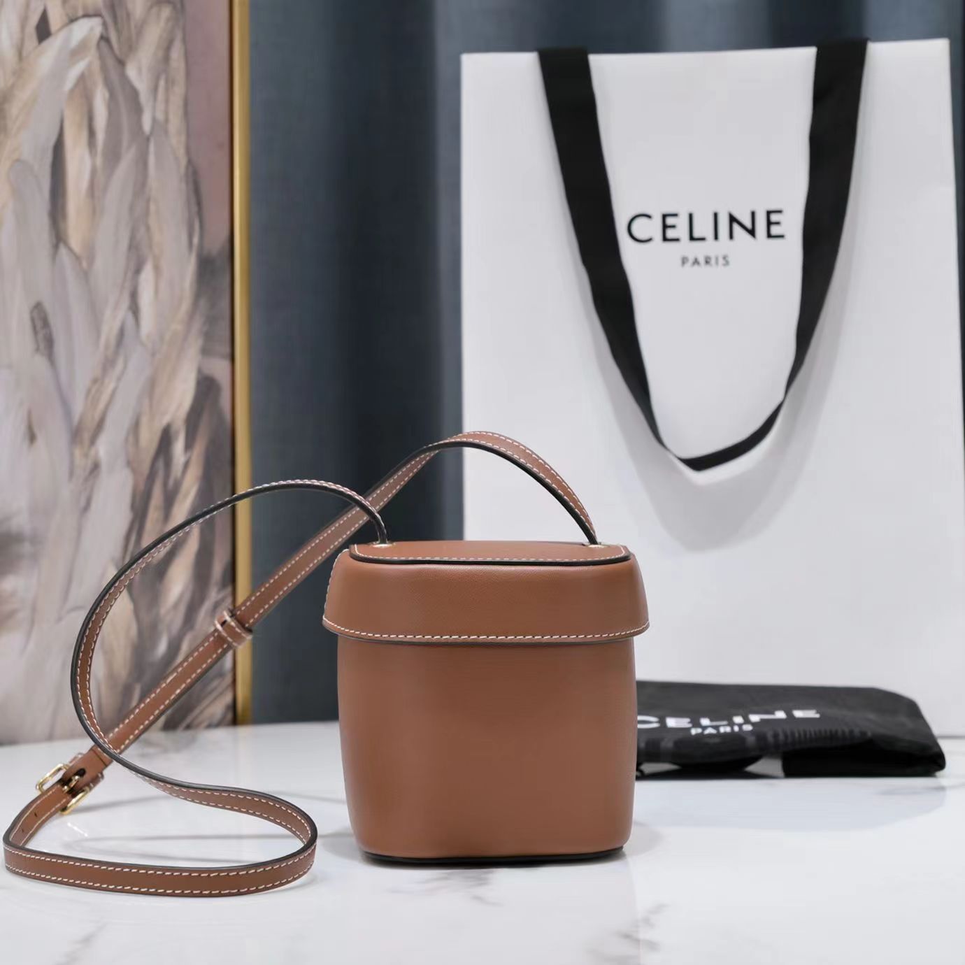 Celine SQUARE BOX CROSSBODY BAG 11 CINNAMON BROWN CALFSKIN