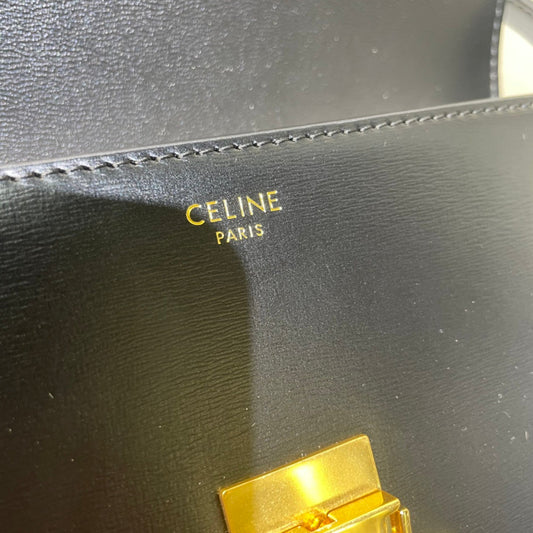 Celine classic triomphe 20 black calfskin leather strap gold hardware