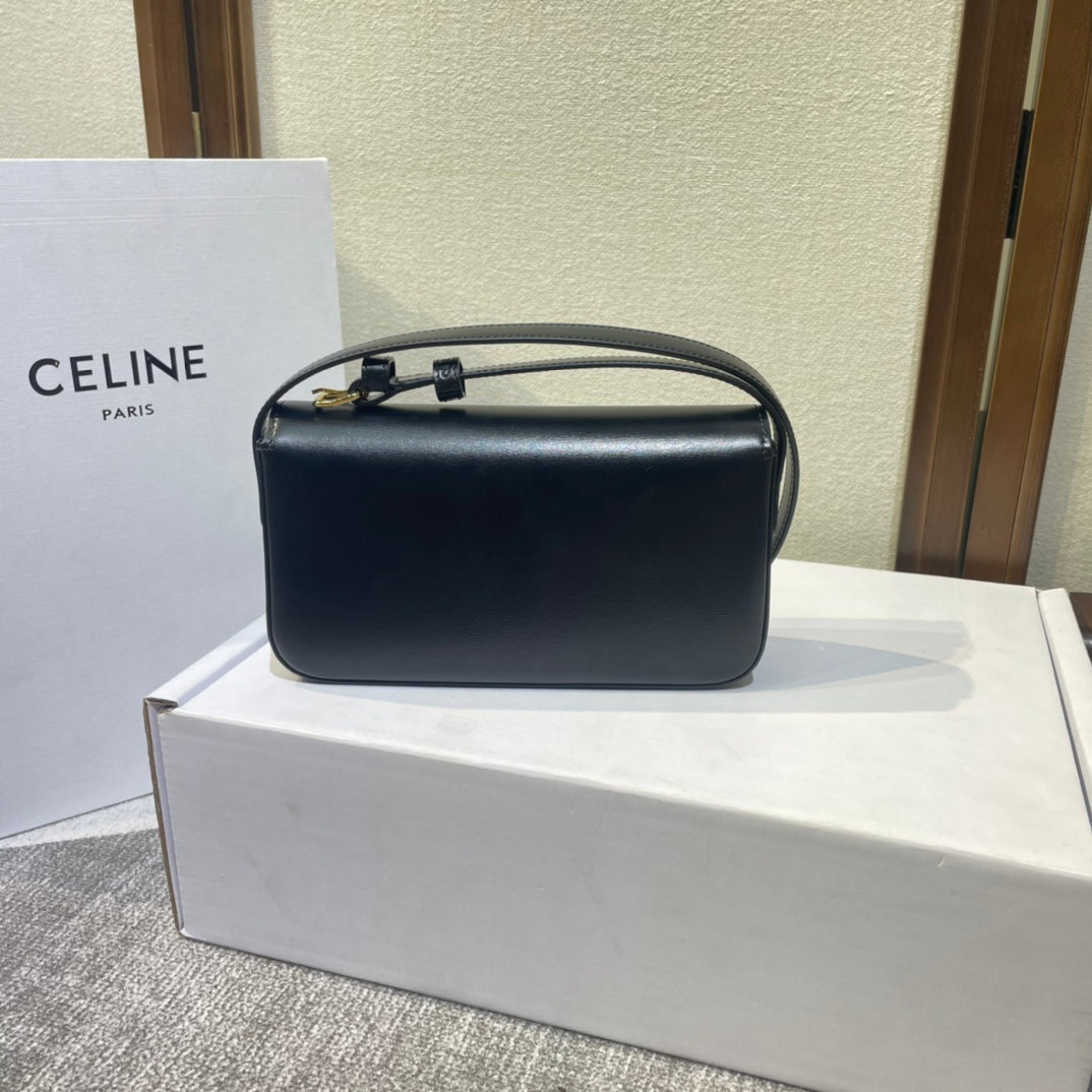 Celine classic triomphe 20 black calfskin leather strap gold hardware