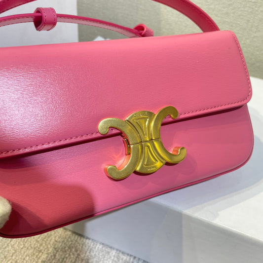 Celine classic triomphe 20 dark pink calfskin leather strap gold hardware