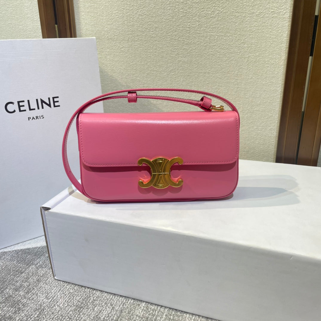 Celine classic triomphe 20 dark pink calfskin leather strap gold hardware