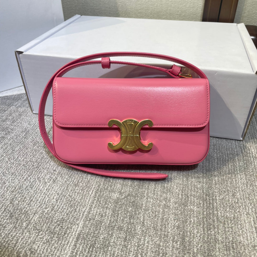 Celine classic triomphe 20 dark pink calfskin leather strap gold hardware