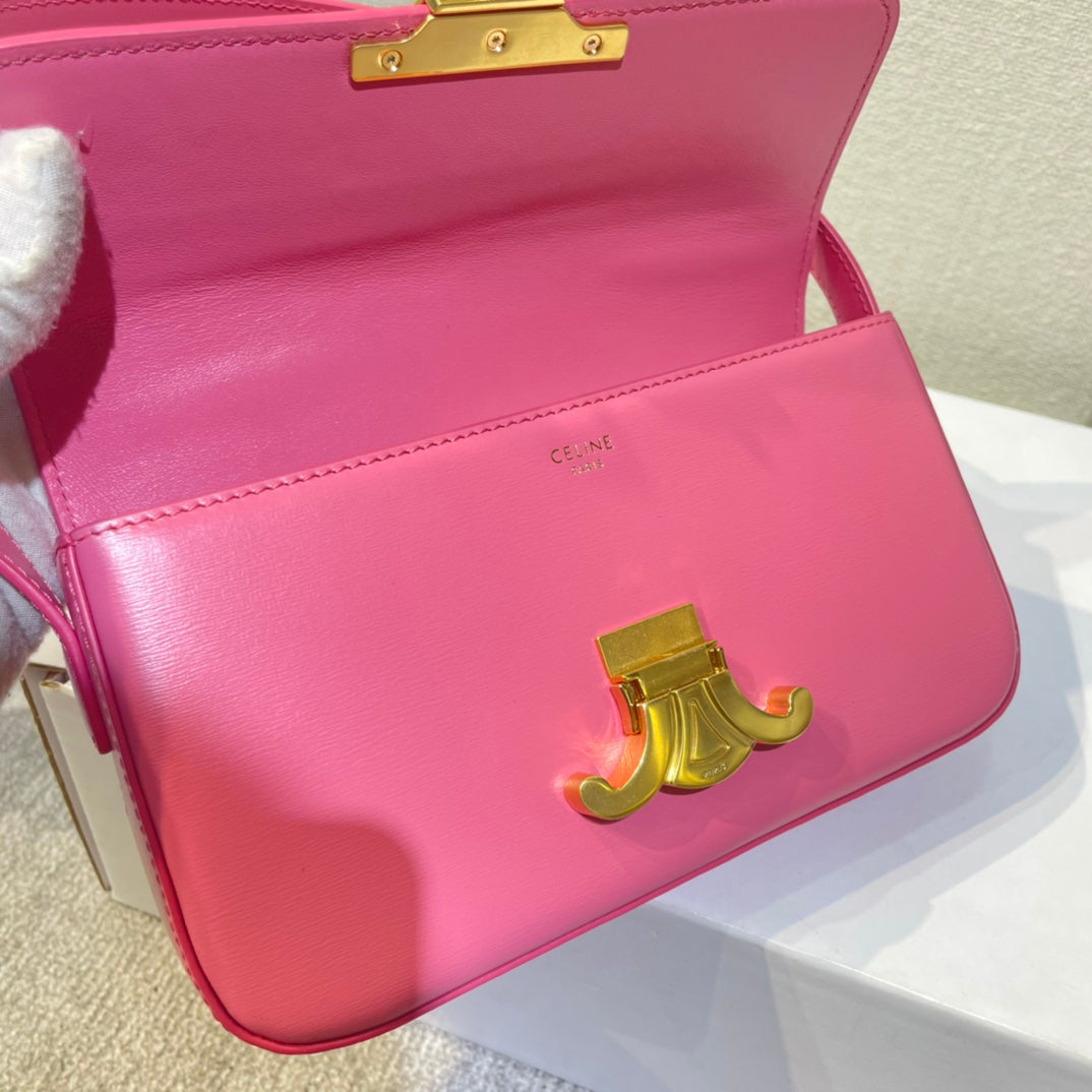 Celine classic triomphe 20 dark pink calfskin leather strap gold hardware