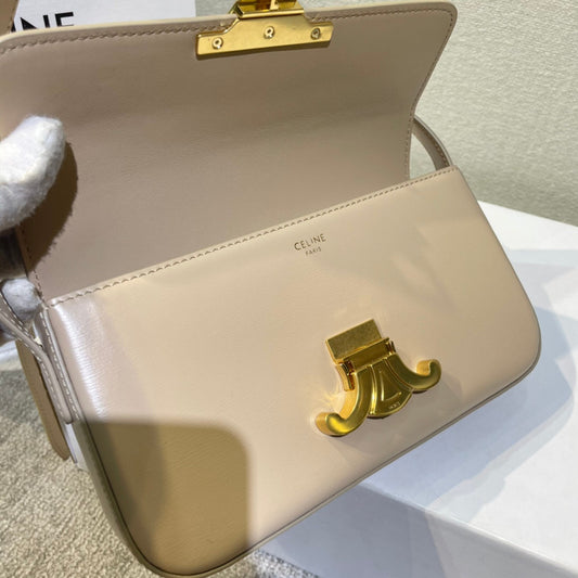 Celine classic triomphe 20 light beige calfskin gold hardware