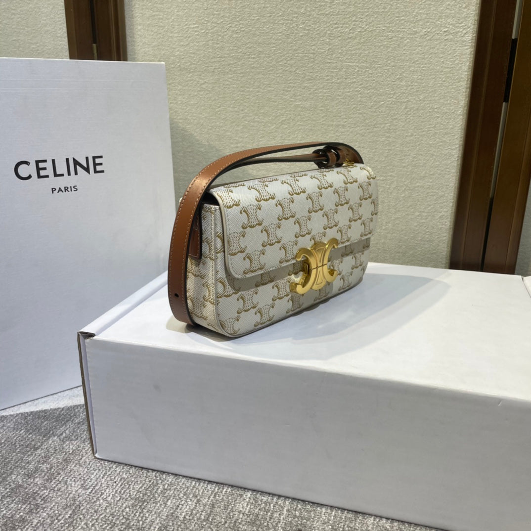 Celine classic triomohe 20 white triomphe canvas brown calfskin