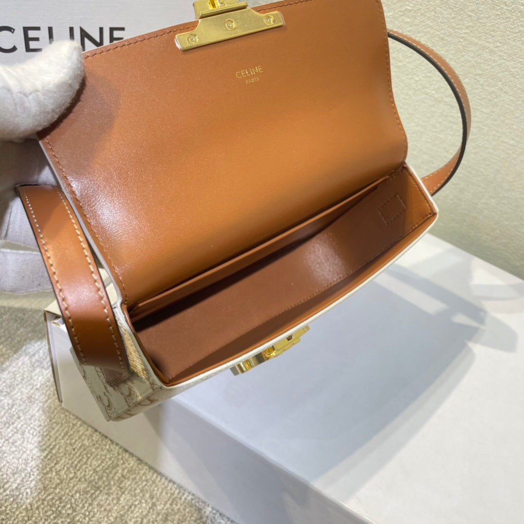 Celine classic triomohe 20 white triomphe canvas brown calfskin