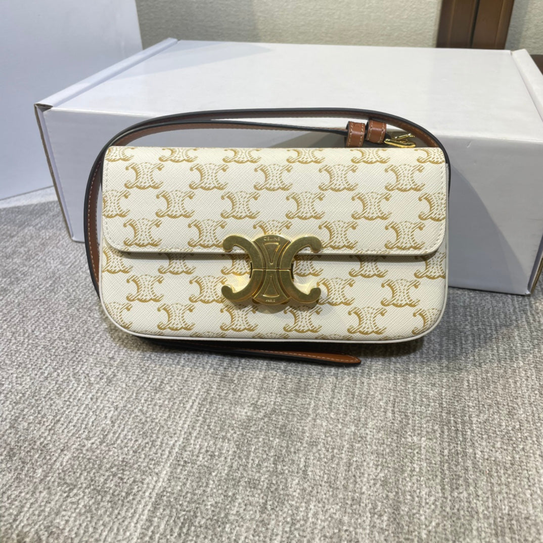 Celine classic triomohe 20 white triomphe canvas brown calfskin