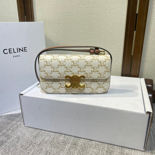 Celine classic triomohe 20 white triomphe canvas brown calfskin