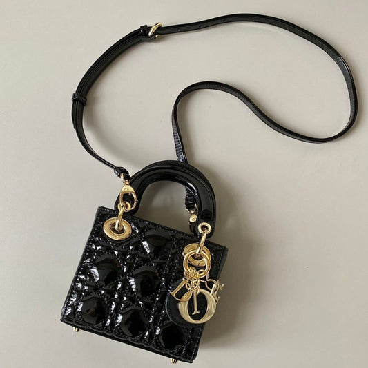 DIOR micro lady 12 black patent caslfskin