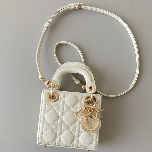 DIOR micro lady 12 white patent calfskin