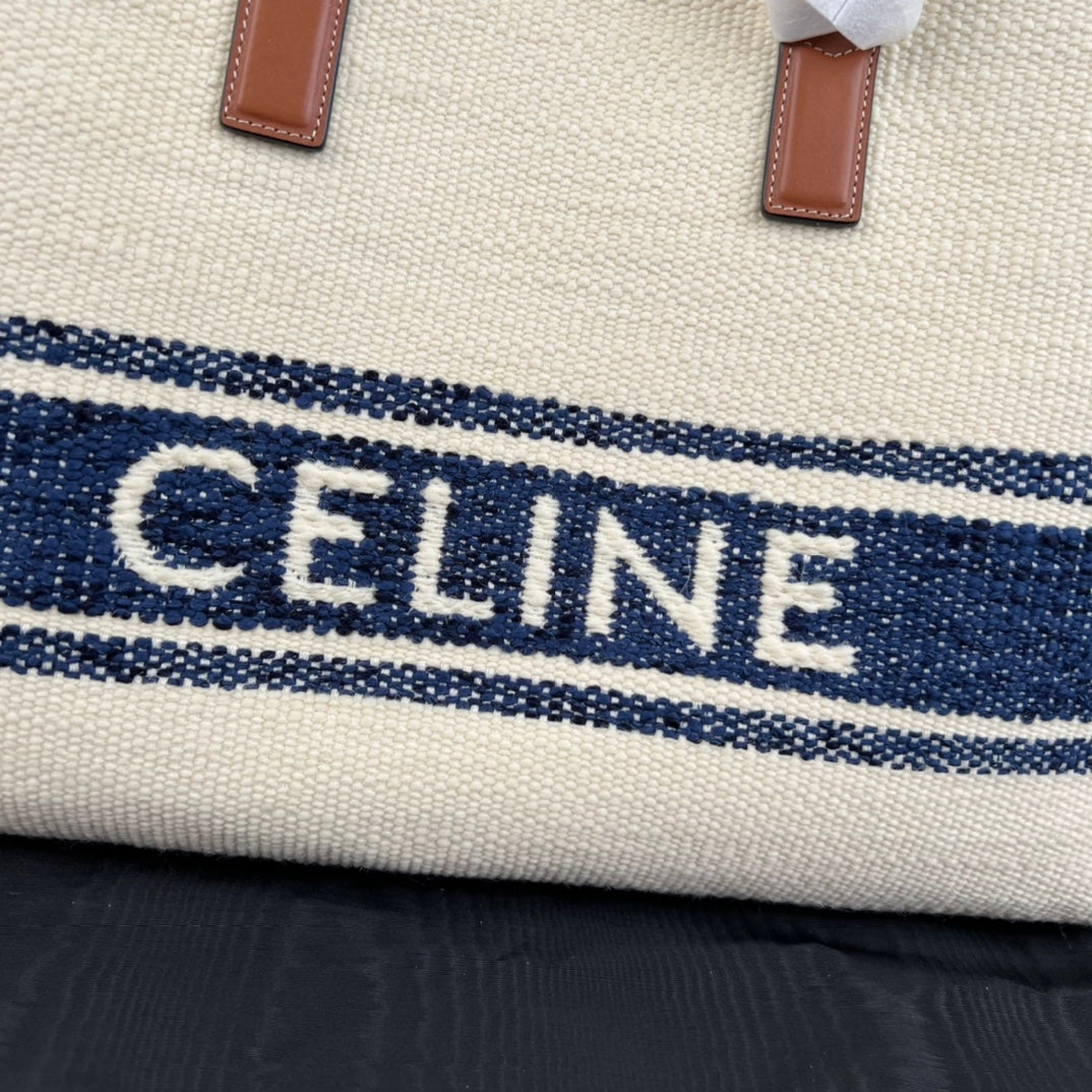 Celine CABAS 44 PRINTED CANVAS WHITE NAVY BLUE TOTE