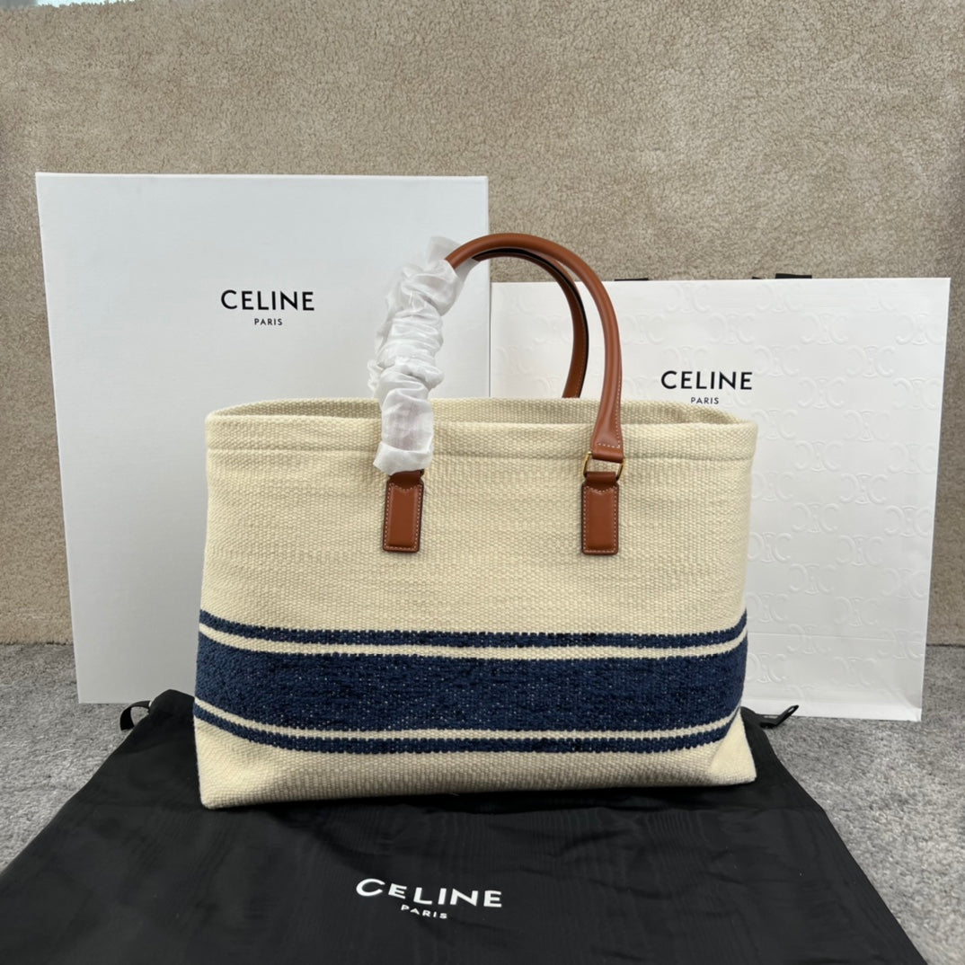 Celine CABAS 44 PRINTED CANVAS WHITE NAVY BLUE TOTE